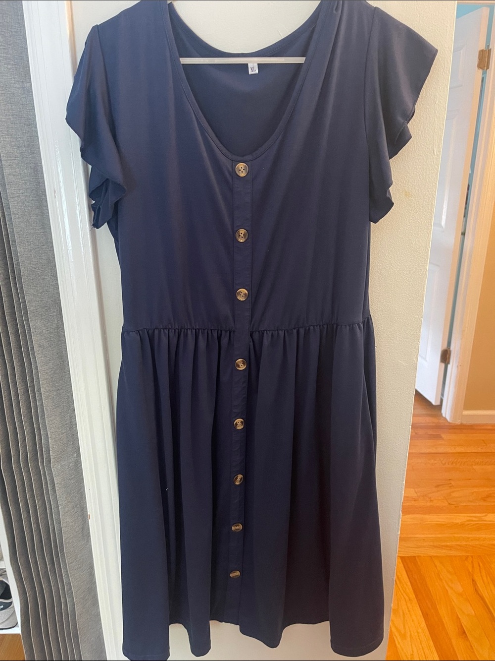 Amazon Navy Blue Button-Front Midi Dress